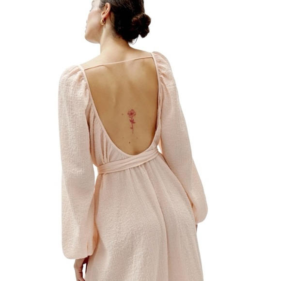 Reformation NWT Milana Blush Crepe Cotton Scoop Neck Long Sleeve Maxi Dress 8 - Picture 3 of 16